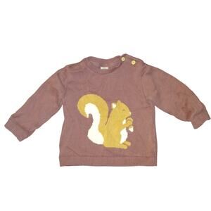 H&M Brown Squirrel Sweater Size 12m Knit 100% Cotton Shoulder Button Closure